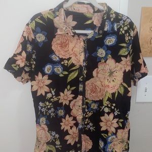 Black Vintage Floral Button Down